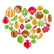 Fruit and Vegetable Icons in Heart Shape