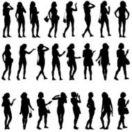 Black silhouettes of beautiful mans and womans on white background N5