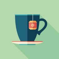 Cup of herbal tea flat square icon with long shadows