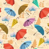 Umbrellas Seamless pattern Vector autumn doodles design N3
