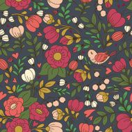 Pattern with flower and bird N2