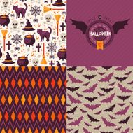 Seamless patterns of Halloween symbols and label N2