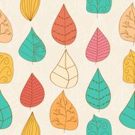 Seamless pattern Cute multicolor hand drawn leaves