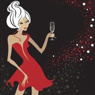 Vintage blond woman with glass of champagne