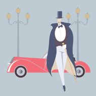 Art deco style man and retro car
