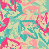 Grunge pattern with leaves on pale green background