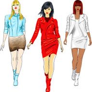 vector set of fashion girls in the leather suits