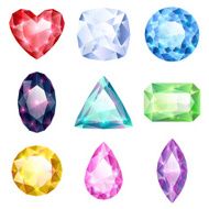 Set of realistic glowing colorful jewels