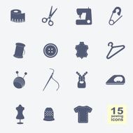Vector sewing equipment and needlework icons set N3