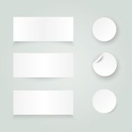 Set of white paper stickers on background Round rectangular