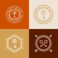 Vector linear badges in hipster style with keys