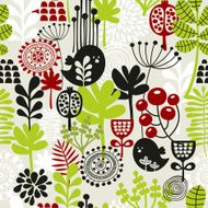 Seamless pattern with cute birds and flowers