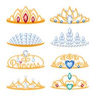 Set of beautyful golden tiaras with gemstones