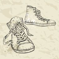 Drawing of sneakers against beige background