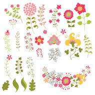 Set of vintage flowers elemments Flowers branches berries N2