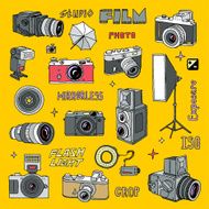 Hand drawn photo cameras set 2 Vector illustration Colorful N2