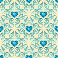 Ornate Seamless Pattern with Diamond Hearts