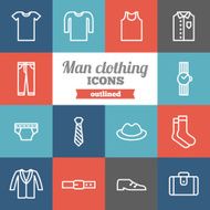 Set of flat outlined man clothing icons