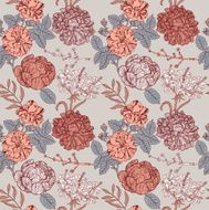 Elegance wallpaper with of red roses on floral background
