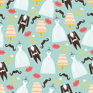 Vintage wedding seamless pattern set Tuxedo dress cake