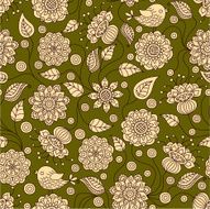 Green and off white seamless floral pattern