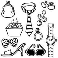 Accessories illustration in black and white N2