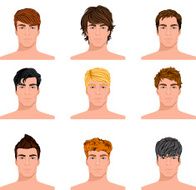 Different hairstyle men faces icons set