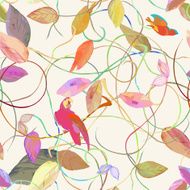 Watercolor floral seamless pattern with leaves on yellow background