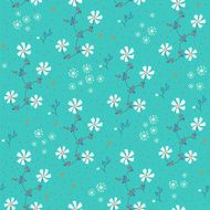 Seamless pattern with the white flowers on turquoise background
