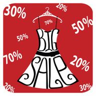 Silhouette of dress from words Big sale numbers percent sign
