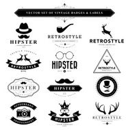 Set of black &amp; white vintage badges and labels N8