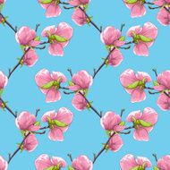 Beautiful seamless background with blooming magnolia tree branches
