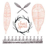 Set rustic logo elements - arrows branches and feathers