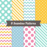 Set of Geometric Patterns with Polka Dot Diagonal Stripe Chevron