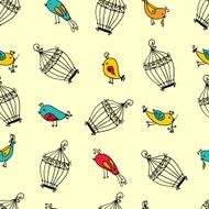 seamless cute birds with cages pattern N2