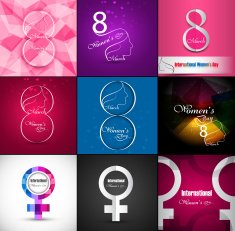 Women's day colorful background set card collection presentation vector