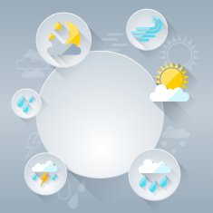 Paper circle banner with weather icons in flat design style
