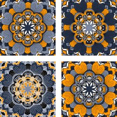 Set of four abstract circular floral pattern