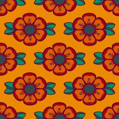 Fashion pattern with flowers in orange color