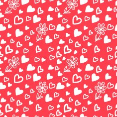Love Seamless Pattern with Hearts and Flowers