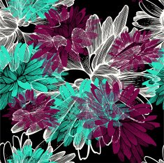 Seamless pattern with blooming chrysanthemums Vector illustration
