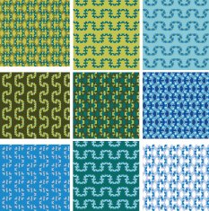Colorful patterns set with stylized flowers