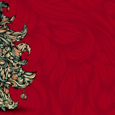 Christmas tree made of hair Beautiful greeting card