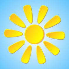 Abstract yellow paper sun on a blue background