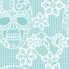 White lacy skull and flowers Seamless pattern