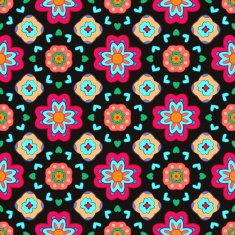 Geometric flower abstract colorful pattern on black background N2