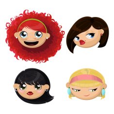 Set of 4 cartoon female heads N2