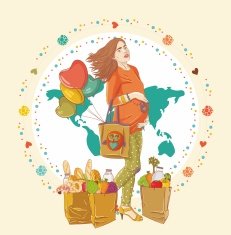 Young pregnant woman stay with shopping bag