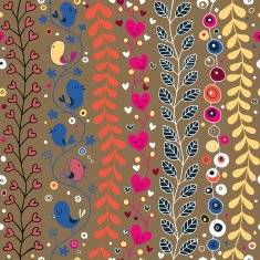 hearts birds & flowers pattern