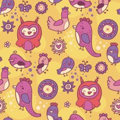 Cute yellow pattern with birds and flowers N2